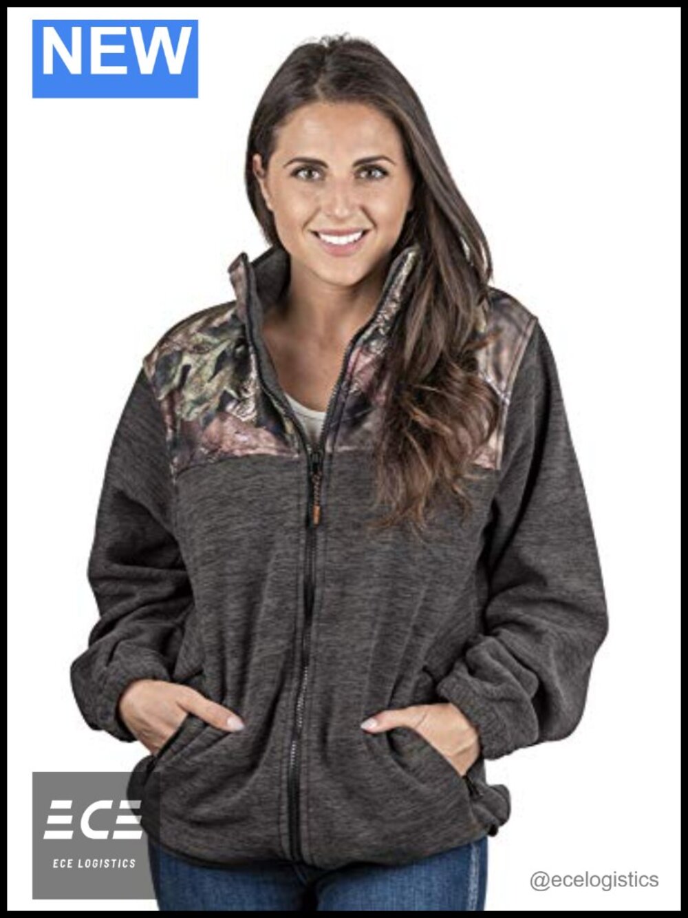 Women's Full Zip Polar Fleece Jacket Camo Active Fit